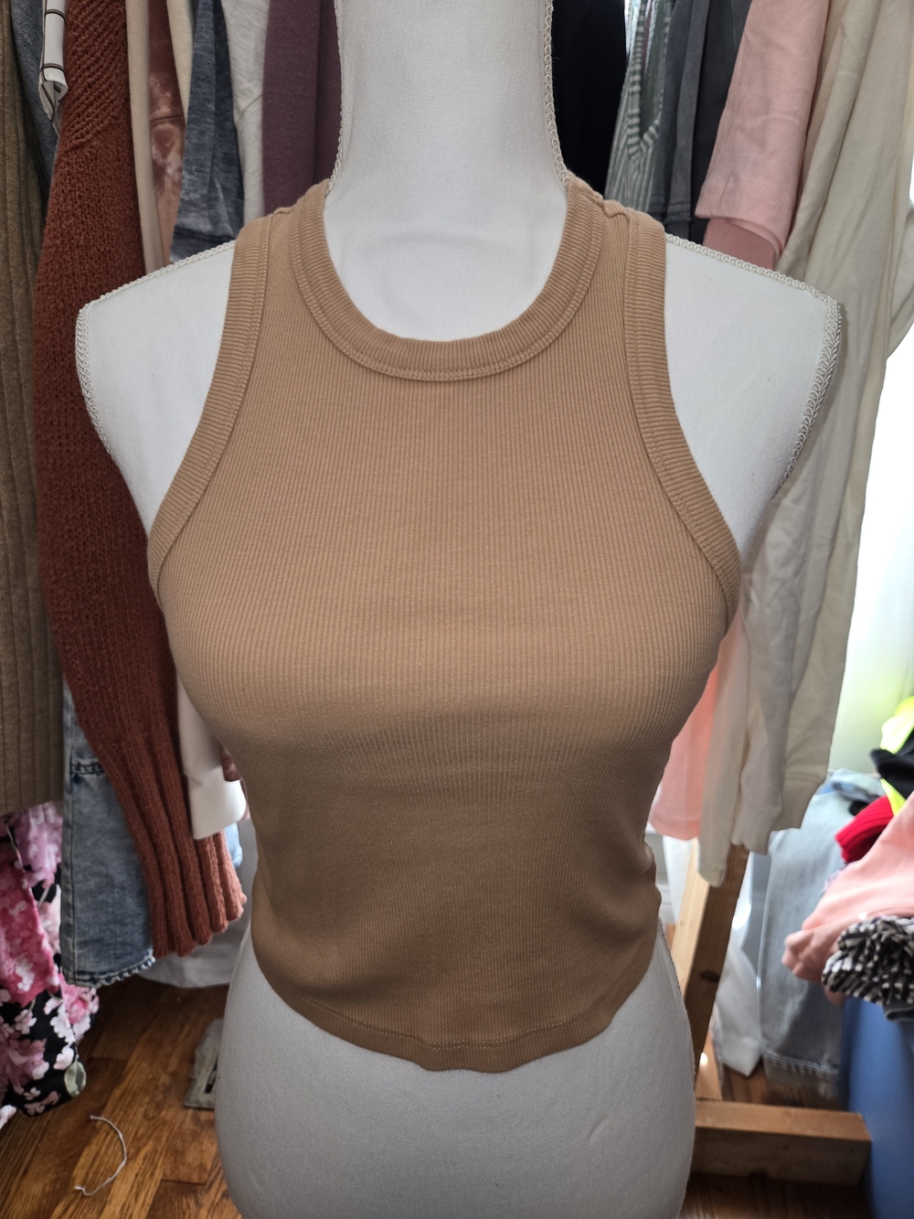 Anthropologie Camel Ribbed Racerback Tank